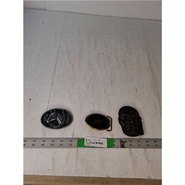 3 metal Belt Buckles- Horses, Saskatchewan Driving Association, Pirate Face