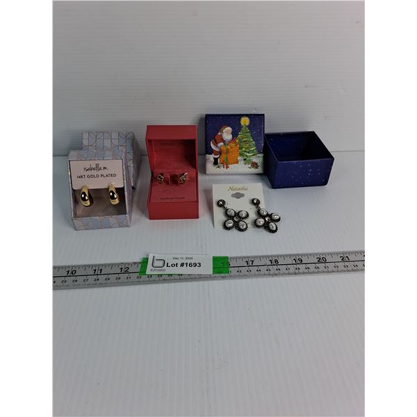 (3) Sets of Earrings- Isabella M 14kt Gold Plated, Rachel Zoe Sterling Silver, Natasha Pearls 