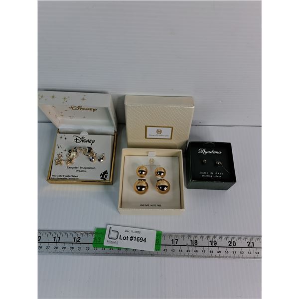 (5) Sets Of Earrings- Disney Themed 14k Gold Flash Plated, House Of Harlow 1960b Gold Ball Sandwich,