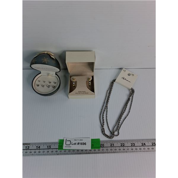 (4) Pairs Brilliance Genuine Crystal Earrings, Olivia & Jackson 100% Recycled Brass Earrings, Reitma