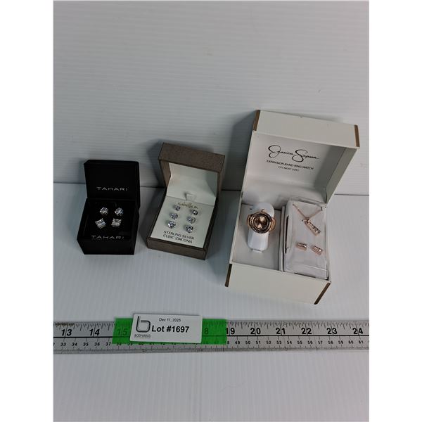 (2)Pairs Of Tahari Sterling Silver Earrings, (3) Isabella M Sterling Silver Cubic Zibconia, Sessica