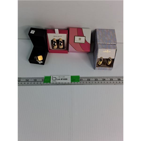 Blackjack Size 10 Gold Colored Ring, House Of Harlow 1960 Teardrop Earrings, Isabella m 14ky Gold Pl