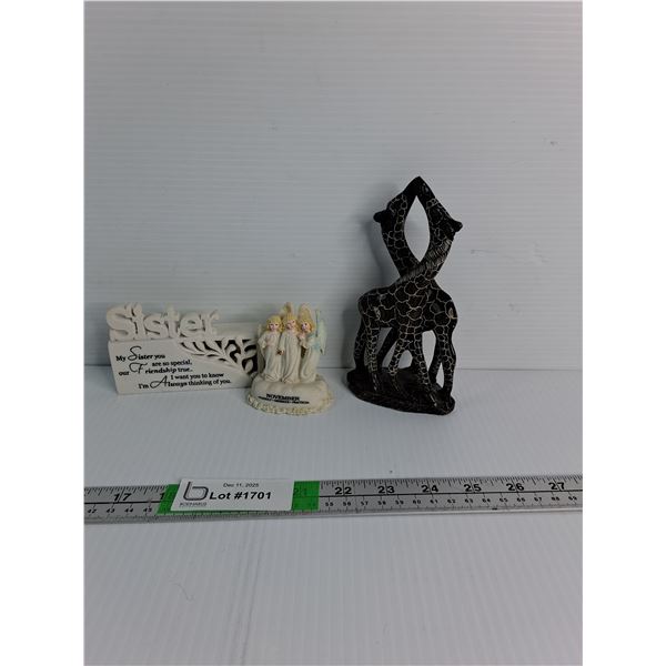 (3) Figurines Up To 6.5"- Sister, November Angel's, And Giraffe Themed