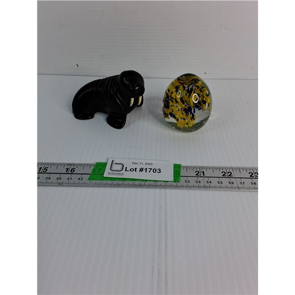 Walrus Ornament, Handblown Glass Paperweight