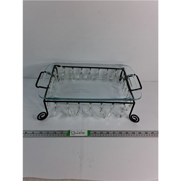 Glass Serving Dish Insert  9"x 13" Within Decorative Metal Stand - Pick Up Preferred