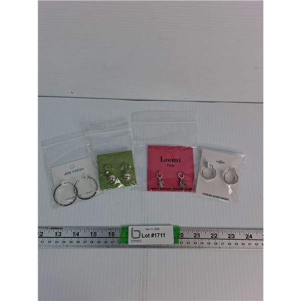 (4) Pairs Of Sterling Silver Earrings- Joe fresh, Seed & Sage, Leemi)-Cannot Authenticate