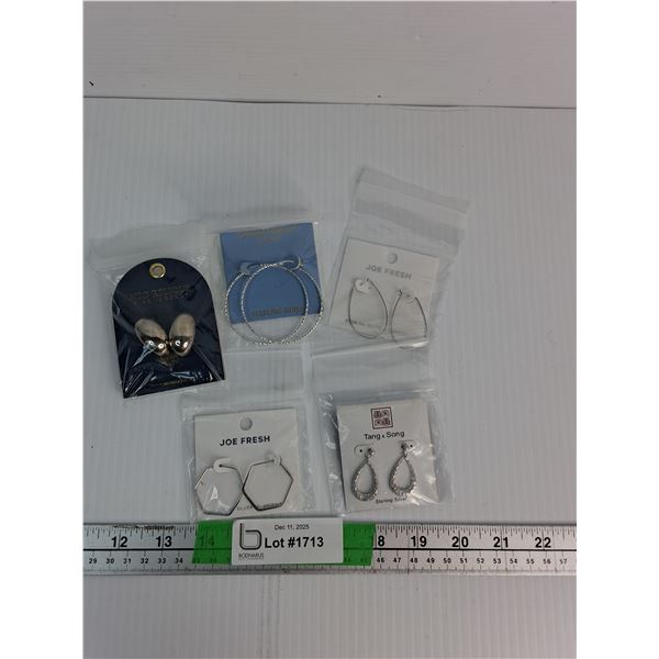 (5) Pairs Of Sterling Silver Earrings- Neo Relique, Cynthia Rowley, Joe Fresh, Tang & Song- Cannot A