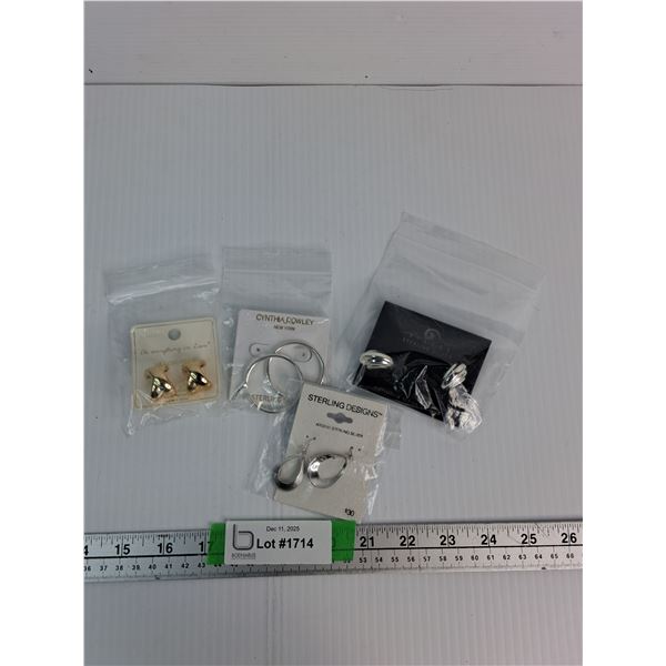 (3) Pairs Of Sterling Silver Earrings And (1) Pairs Of Brass Base 14K Gold Dipped Earrings