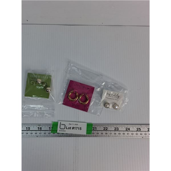 (3) Pairs Of Sterling Silver Earrings With (1) Pair 18kt Gold Plated And (1) Pairs With Freshwater P