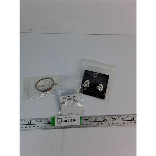 (2) Pairs Of Sterling Silver Earrings And (1) Sterling Silver Bracelet