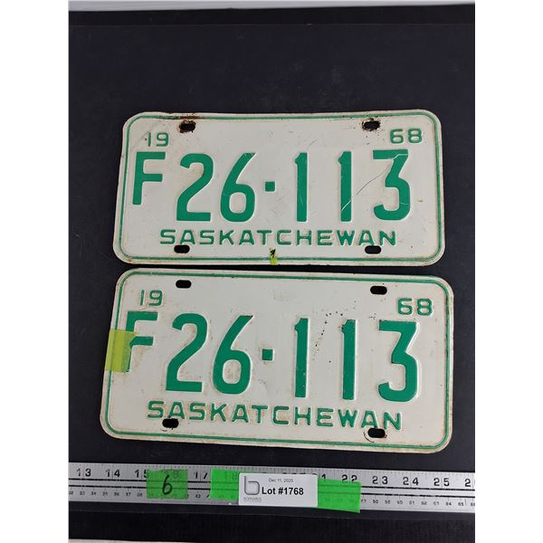 1968 Saskatchewan License Plates