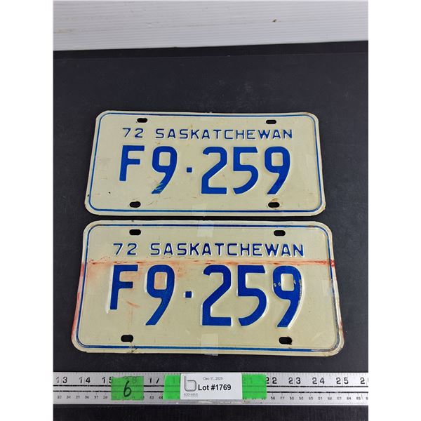 1972 Saskatchewan License Plates