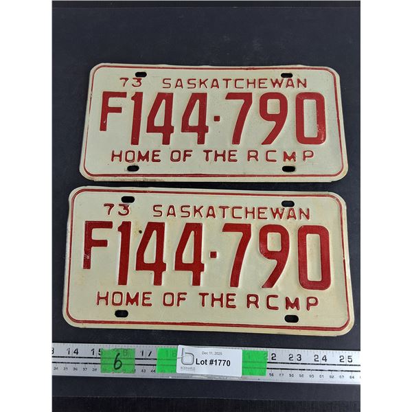 1973 Saskatchewan License Plates