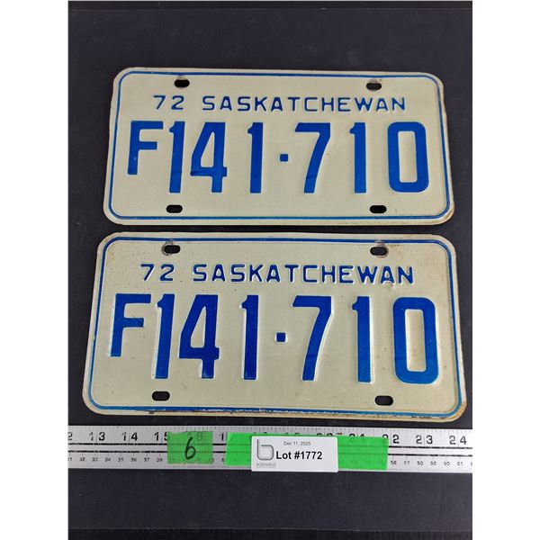 1972 Saskatchewan License Plates