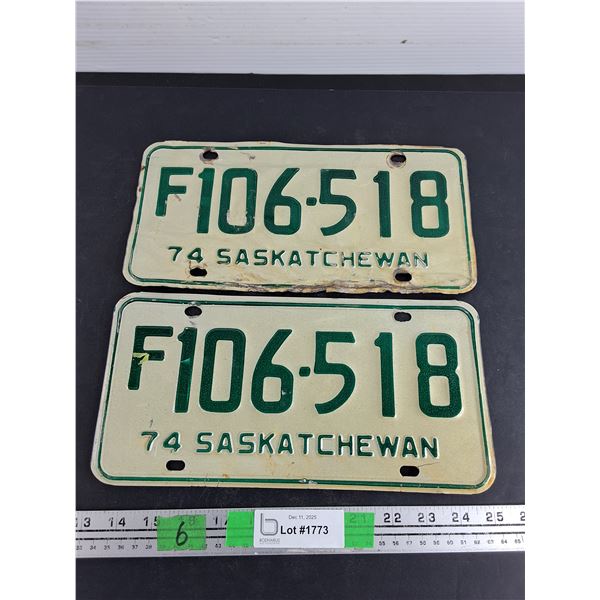 1974 Saskatchewan License Plates