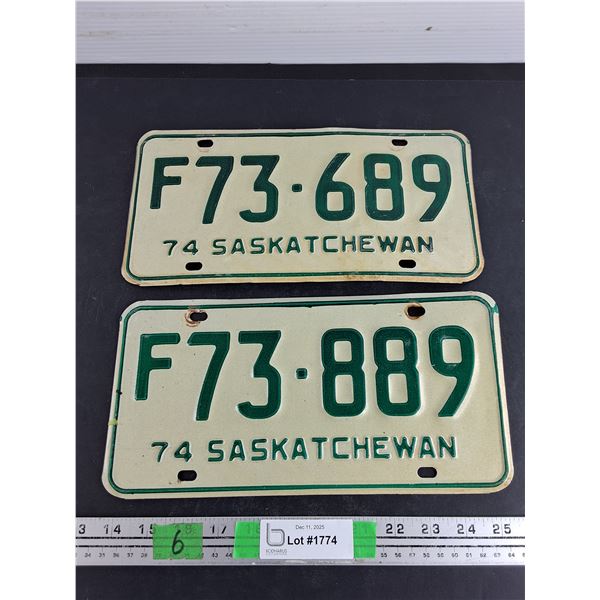 1974 Saskatchewan License Plates