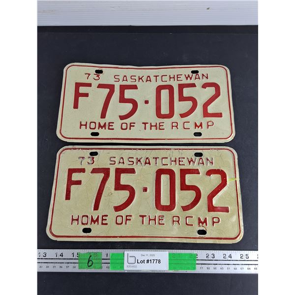 1973 Saskatchewan License Plates