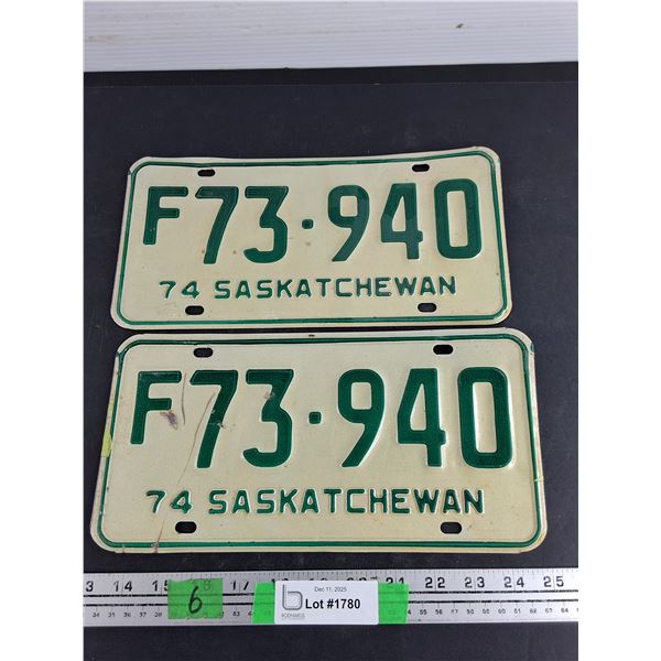 1974 Saskatchewan License Plates