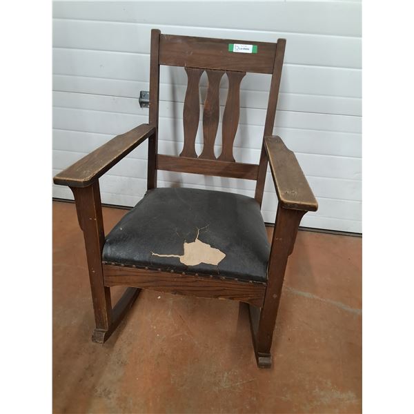 * Antique Leather Upholstered Wooden Rocking Chair - CANNOT SHIP