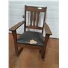 Image 1 : * Antique Leather Upholstered Wooden Rocking Chair - CANNOT SHIP