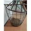 Image 4 : * Antique Glass Demijohn w/Rustic Metal Carrying Cage - CANNOT SHIP - 27" x 22"
