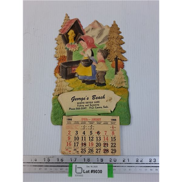 George's Beach 1966 Wall Calendar - Canora, Sk - 12" x 7"