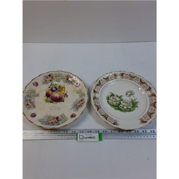 (2) Antique Wall Calendar Plates - Roseville - 1911 & 1915