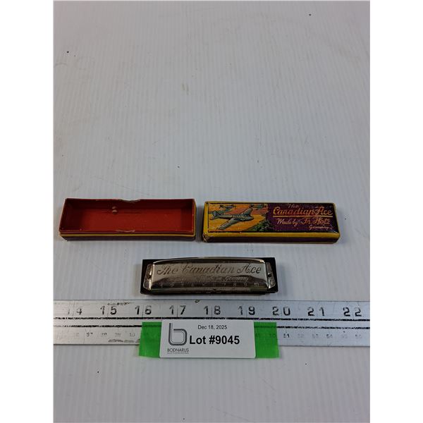 The Canadian Ace Harmonica- Works, Needs One Rivet - Has Original Box