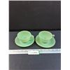 Image 1 : (2) Jadeite Tea Cup & Saucer Set "Jane Ray" Style