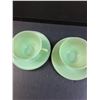 Image 3 : (2) Jadeite Tea Cup & Saucer Set "Jane Ray" Style