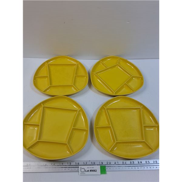 (4) Yellow Sunburst Ceramic Divided Plates