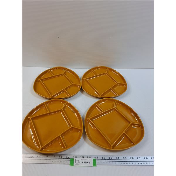 (4) Harvest Yellow Sunburst Ceramic Divided Plates