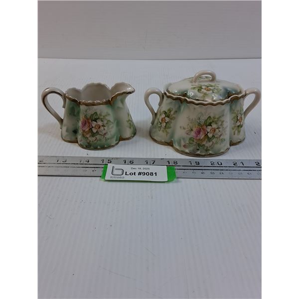 White Rose Pattern Sugar Bowl & Creamer Set - Made in Austria