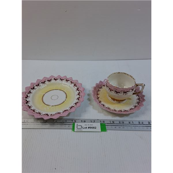 Pink & Gold Tea Cup & Saucer Set & Plate