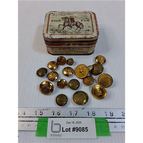 (16) Collector Buttons in Repeater Tin: RCAF, Canada, British Empire Service, Misc