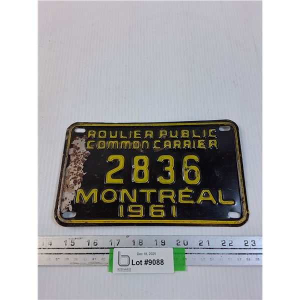 Roulier Public Common Carrier License Plate - 1961