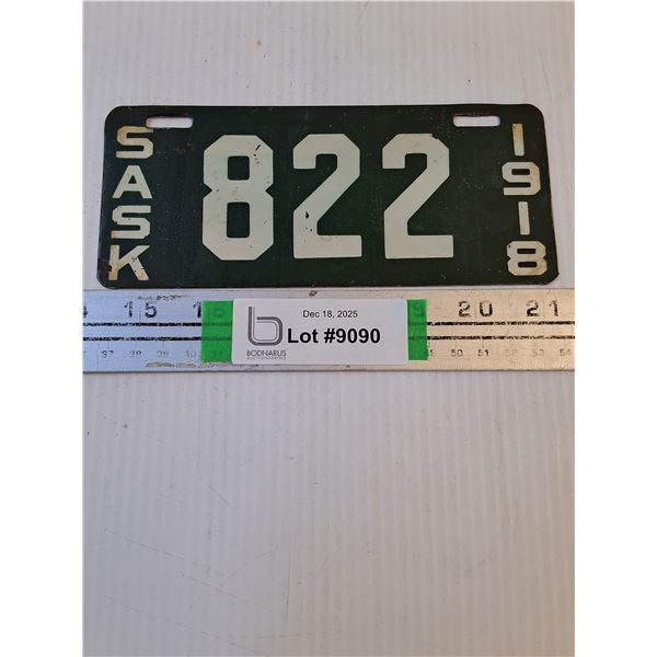 1918 Saskatchewan Motorcycle Plate-Cannot Guarantee Authenticity