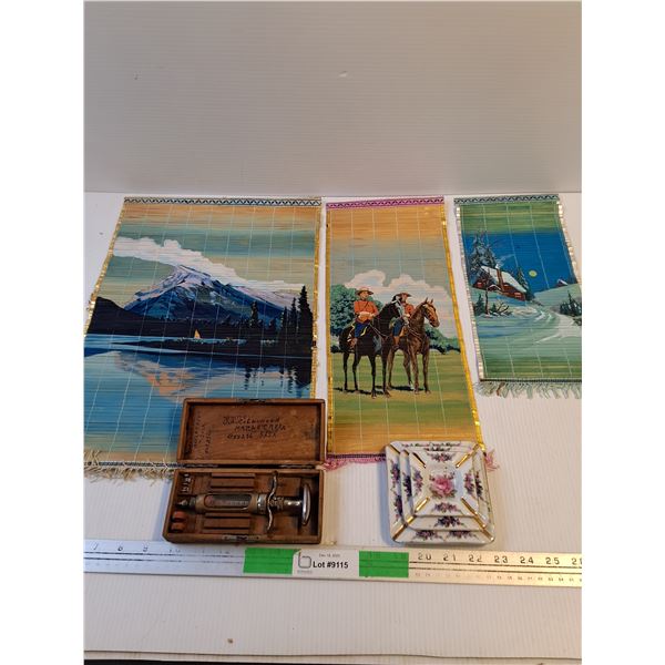 Vintage Japanese Bamboo Slat Wall Hangings , Hypodermic Syringe Kit /Original Case,Set of 3 Ashtrays