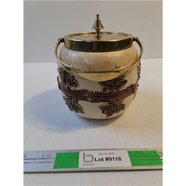 Antique Biscuit Barrel 6"H ,EPNS lid & Handle Marked H.W. - As Is