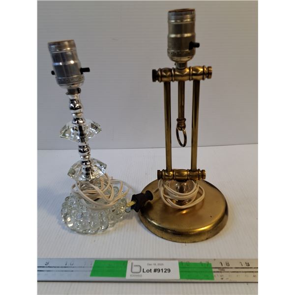 Vintage Glass Lamp 10" Works , Brass Lamp 11" , Works -