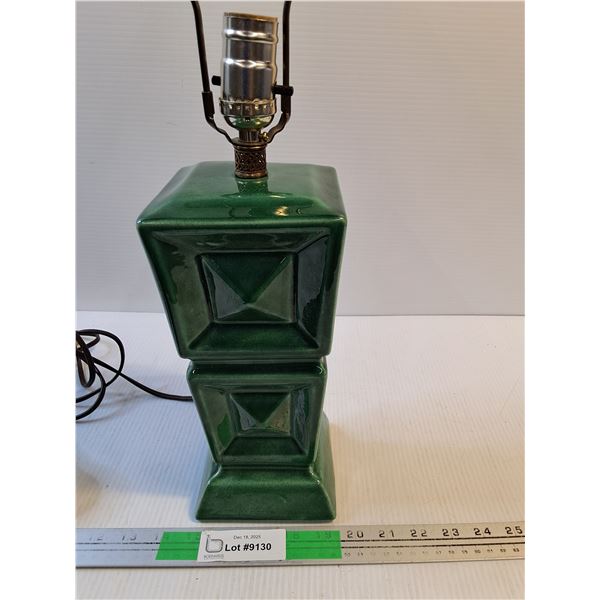 Vintage Ceramic Lamp Gloss Emerald Glaze Approx 14"- Works