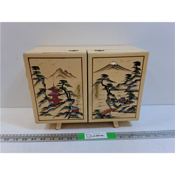 Japanese Style Jewelry Box 12.5" x 5.5" x 9.5", One Latch Missing