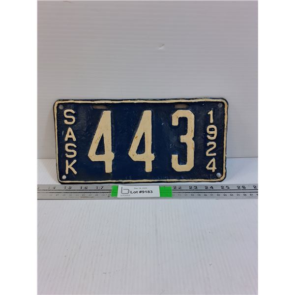 Antique Saskatchewan License Plate- 1924