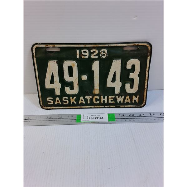 Vintage Saskatchewan License Plate- 1928