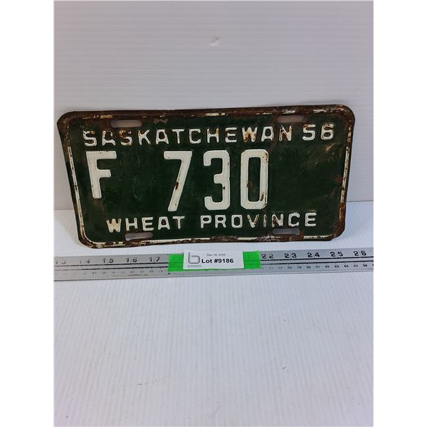 Vintage Wheat Province Saskatchewan License Plate- 1956