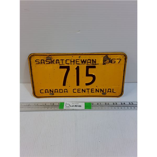 Saskatchewan/ Canada Centennial License Plate- 1967