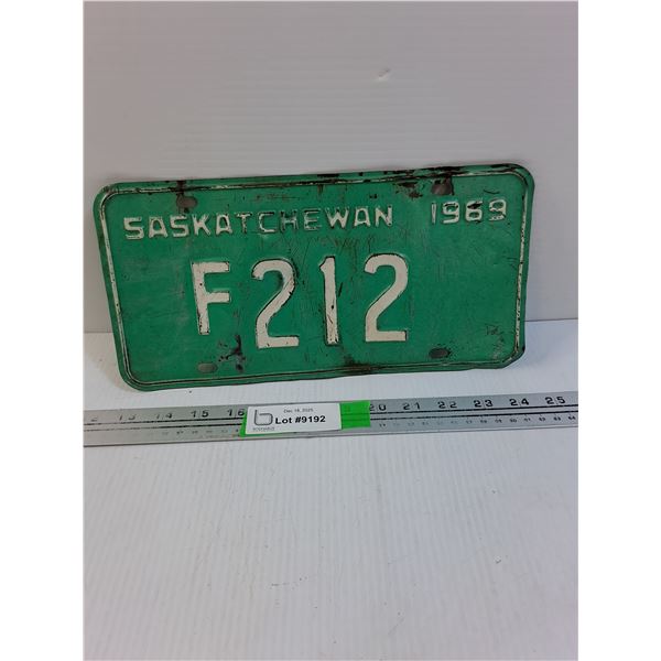 Vintage "F" Saskatchewan License Plate- 1969