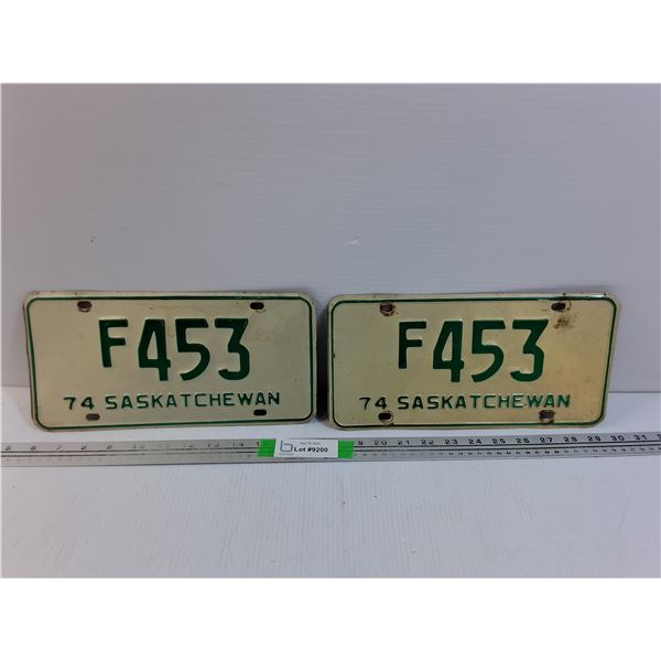 (2) "F" Vintage Saskatchewan License Plates- 1974