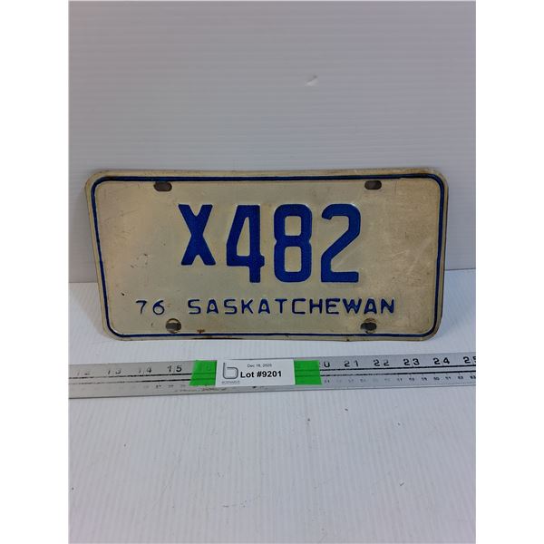 "X" Saskatchewan License Plate- 1976