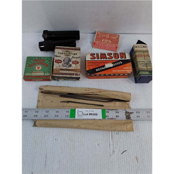 Lot Of Assorted Vintage Advertising Tins and Boxes,(2) Flashlights and Metal Picks